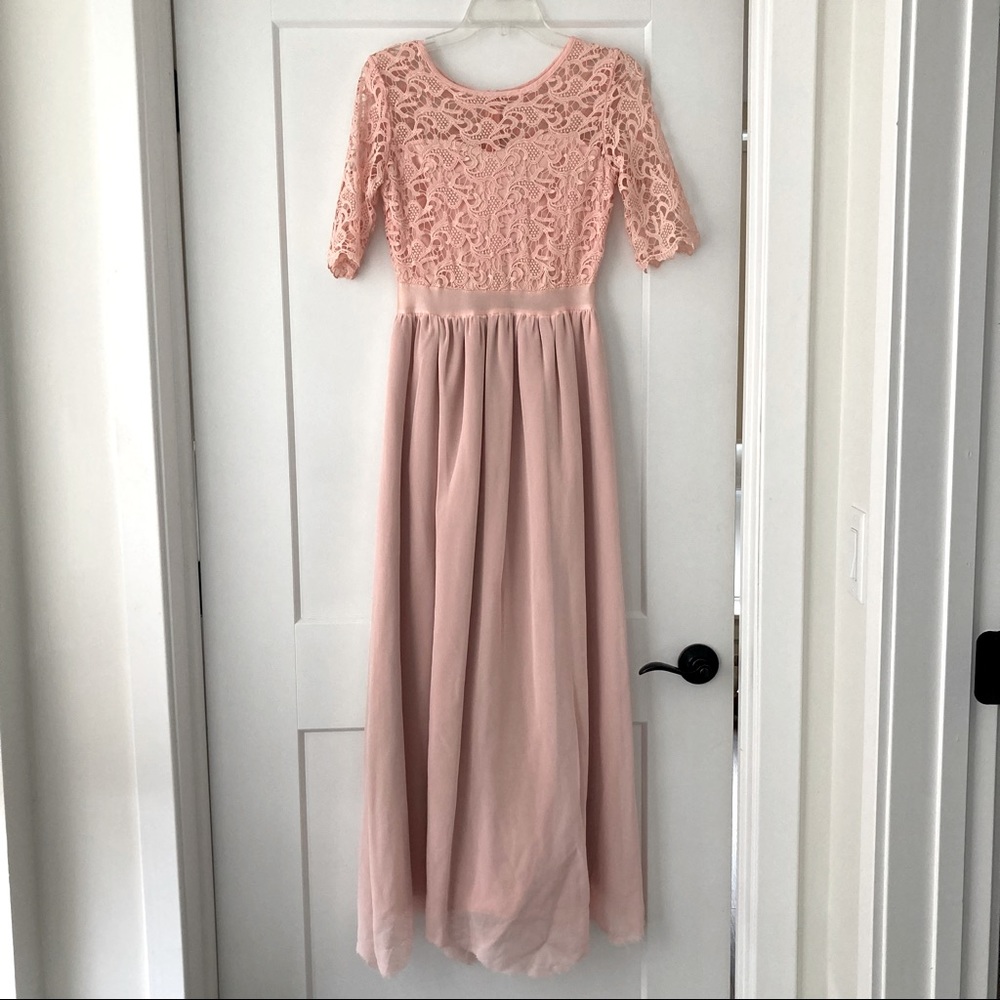 Pink Lace-Top Bridesmaid/ Prom Dress